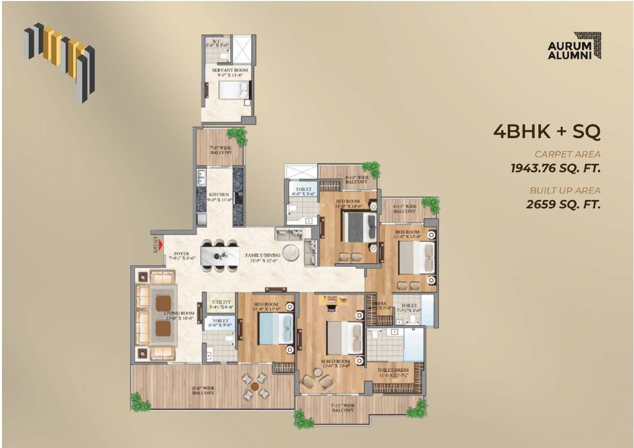 4 BHK + Ser. - 3515 Sq.Ft